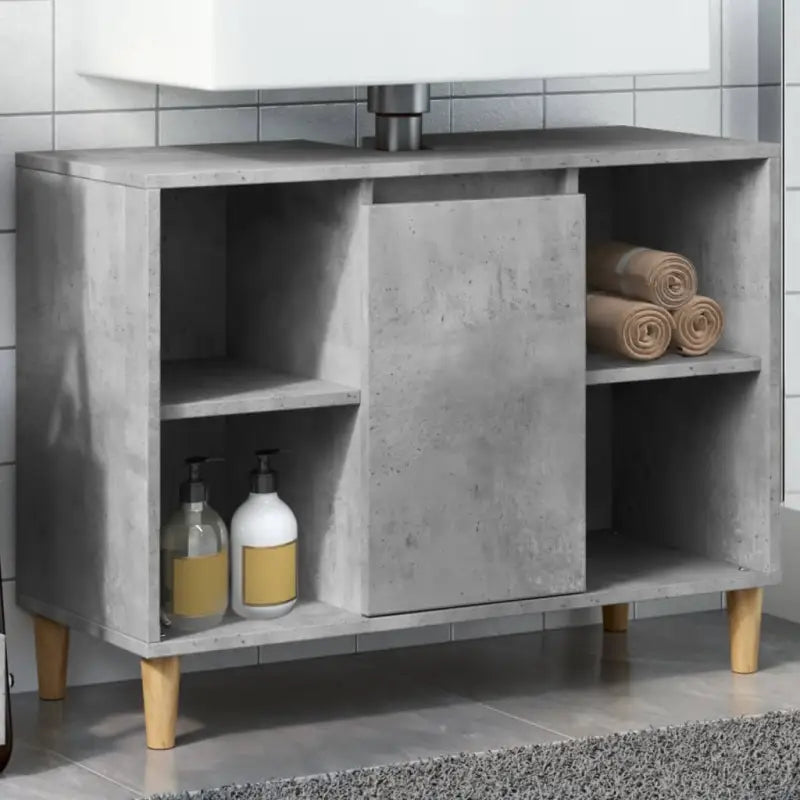 Badkamerkaptafel in bewerkt hout met Veel Opbergruimte - Betongrijs / 1 - Badkamerkaptafels