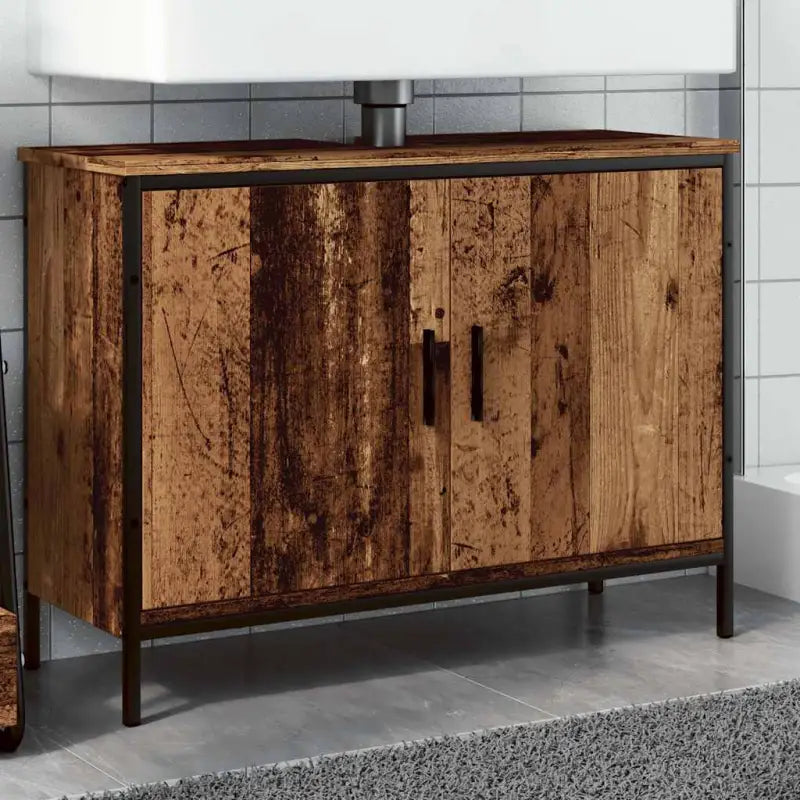 Badkamerkaptafel in grijs sonoma met bewerkt hout en stevige constructie - Oud hout / 80 x 30 x 60 cm / 1