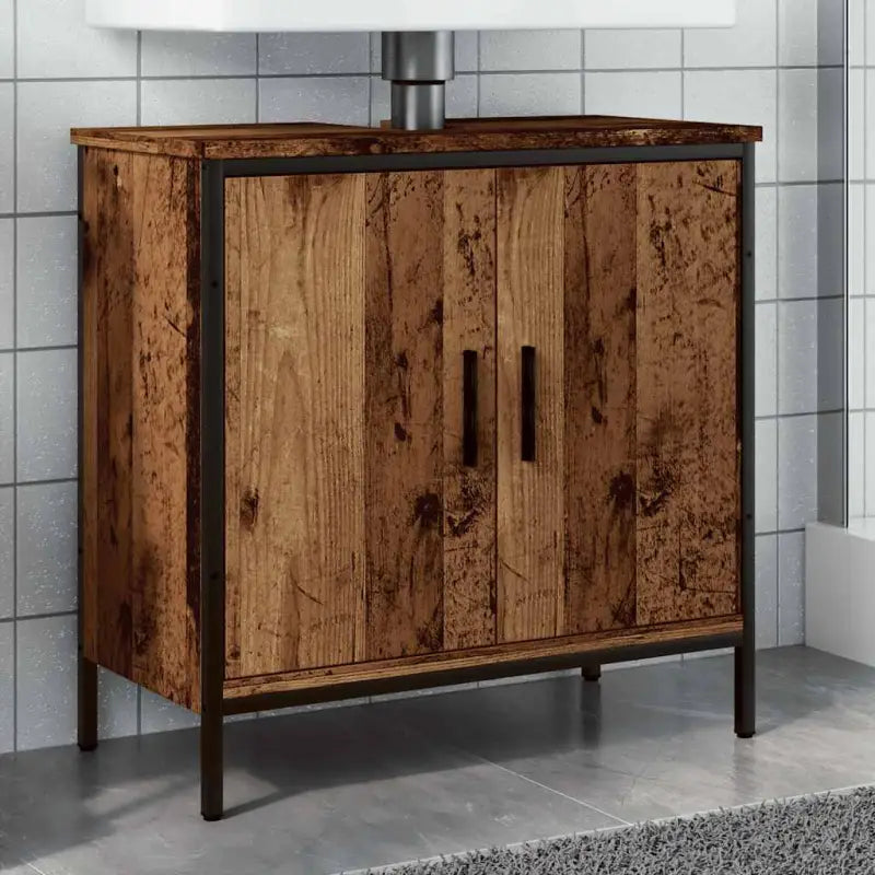 Badkamerkaptafel in grijs sonoma met bewerkt hout en stevige constructie - Oud hout / 60 x 30 x 60 cm / 1