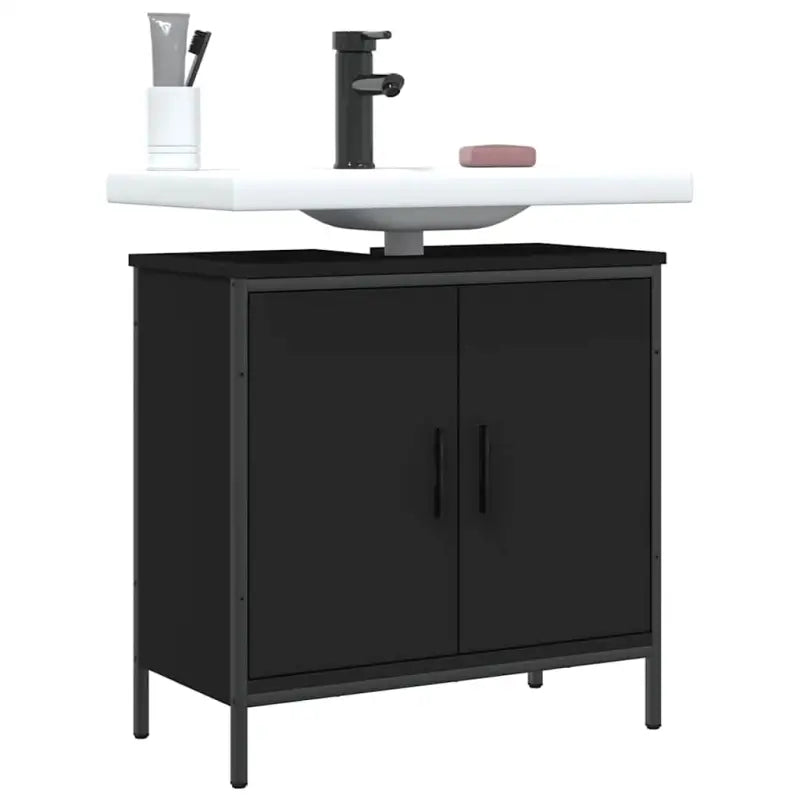 Badkamerkaptafel in grijs sonoma met bewerkt hout en stevige constructie - Zwart / 60 x 30 x 60 cm / 1