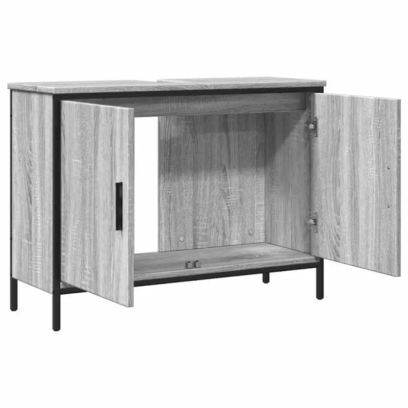 Badkamerkaptafel in grijs sonoma met bewerkt hout en stevige constructie - Badkamerkaptafels