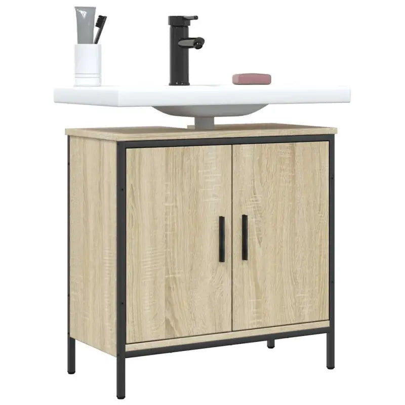 Badkamerkaptafel in grijs sonoma met bewerkt hout en stevige constructie - Sonoma eiken / 60 x 30 x 60 cm / 1