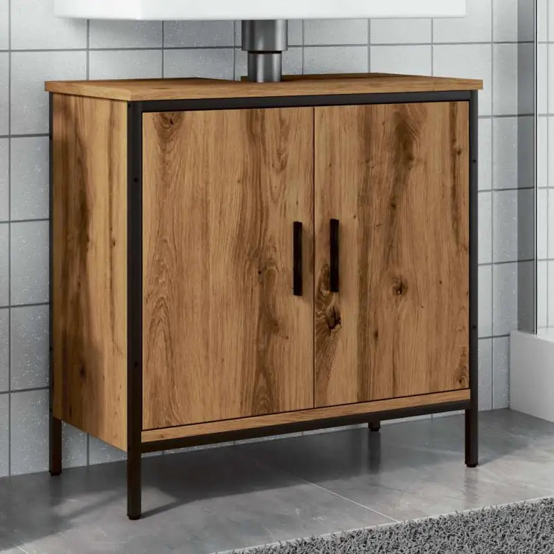 Badkamerkaptafel in grijs sonoma met bewerkt hout en stevige constructie - artisanaal eikenkleurig / 60 x 30 x 60 cm