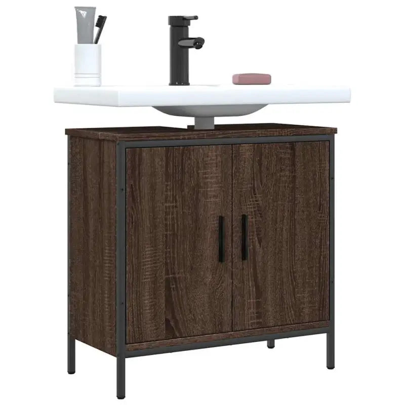 Badkamerkaptafel in grijs sonoma met bewerkt hout en stevige constructie - bruin eikenkleur / 60 x 30 x 60 cm / 1