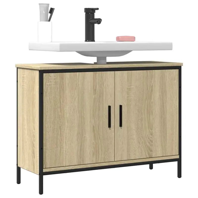Badkamerkaptafel in grijs sonoma met bewerkt hout en stevige constructie - Sonoma eiken / 80 x 30 x 60 cm / 1