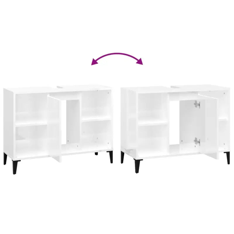 Badkamerkaptafel in Hoogglans Wit met bewerkt hout en veel opbergruimte - Badkamerkaptafels