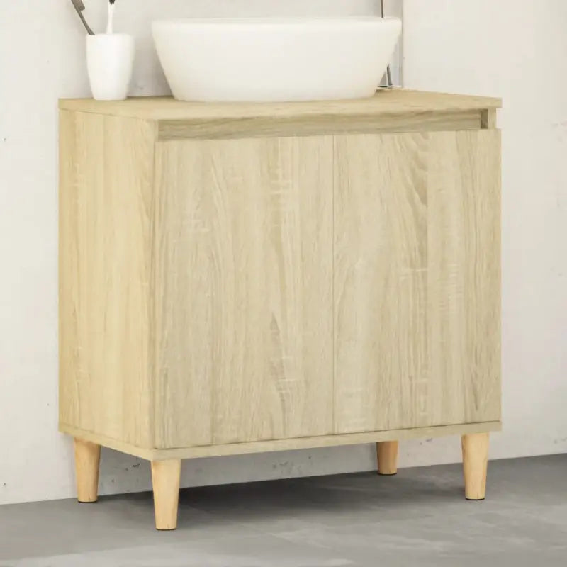 Badkamerkaptafel met bewerkt hout en houten poten voor een opgeruimde badkamer - Sonoma eiken / 1 - Badkamerkaptafels