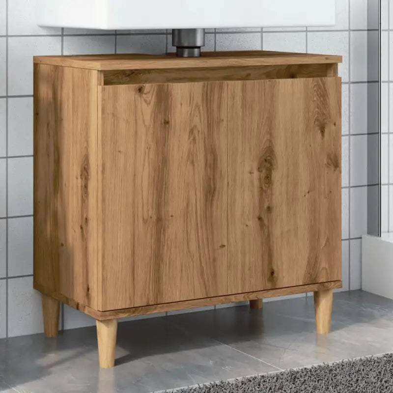 Badkamerkaptafel met bewerkt hout en houten poten voor een opgeruimde badkamer - artisanaal eikenkleurig / 1
