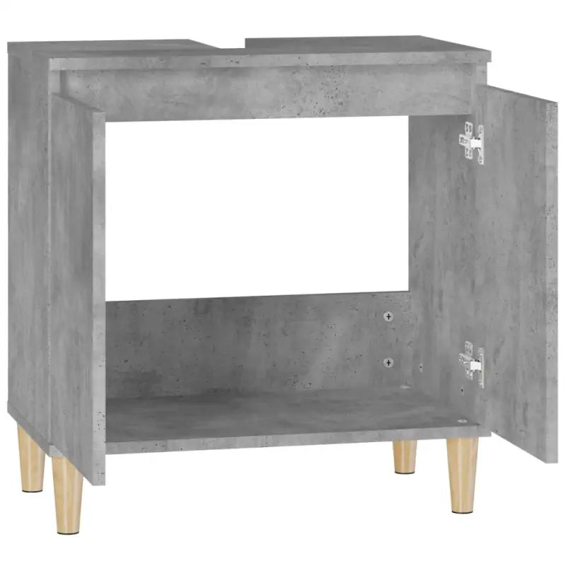 Badkamerkaptafel met bewerkt hout en houten poten voor een opgeruimde badkamer - Badkamerkaptafels