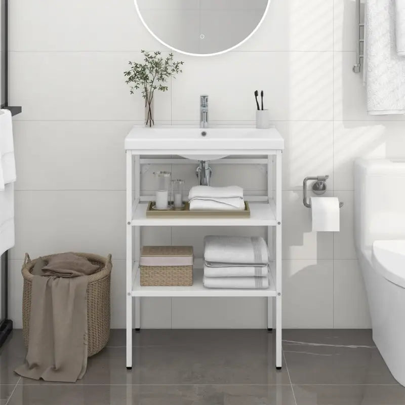 Badkamerkaptafel met gepoedercoat ijzer voor extra opbergruimte - Wit / 59 x 38 x 83 cm / 1 - Badkamerkaptafels