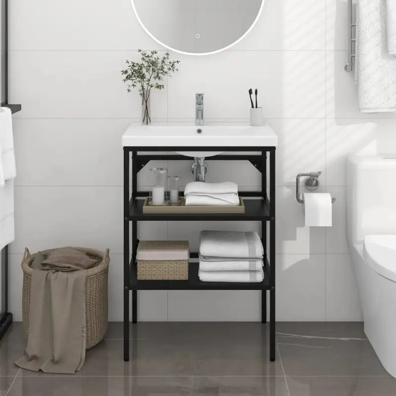 Badkamerkaptafel met gepoedercoat ijzer voor extra opbergruimte - Zwart / 59 x 38 x 83 cm / 1 - Badkamerkaptafels
