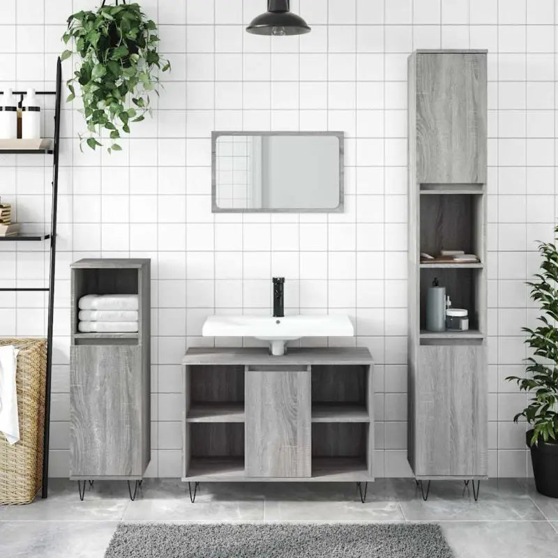 Badkamerkaptafel met ijzeren poten en bewerkt hout voor opbergruimte - Grijs sonoma / 1 - Badkamerkaptafels
