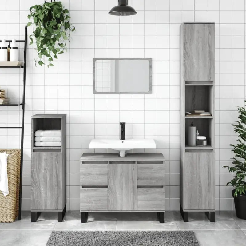 Badkamerkaptafel met ijzeren poten en bewerkt hout voor opbergruimte - Grijs sonoma / 1 - Badkamerkaptafels