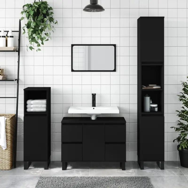Badkamerkaptafel met ijzeren poten en bewerkt hout voor opbergruimte - Zwart / 1 - Badkamerkaptafels