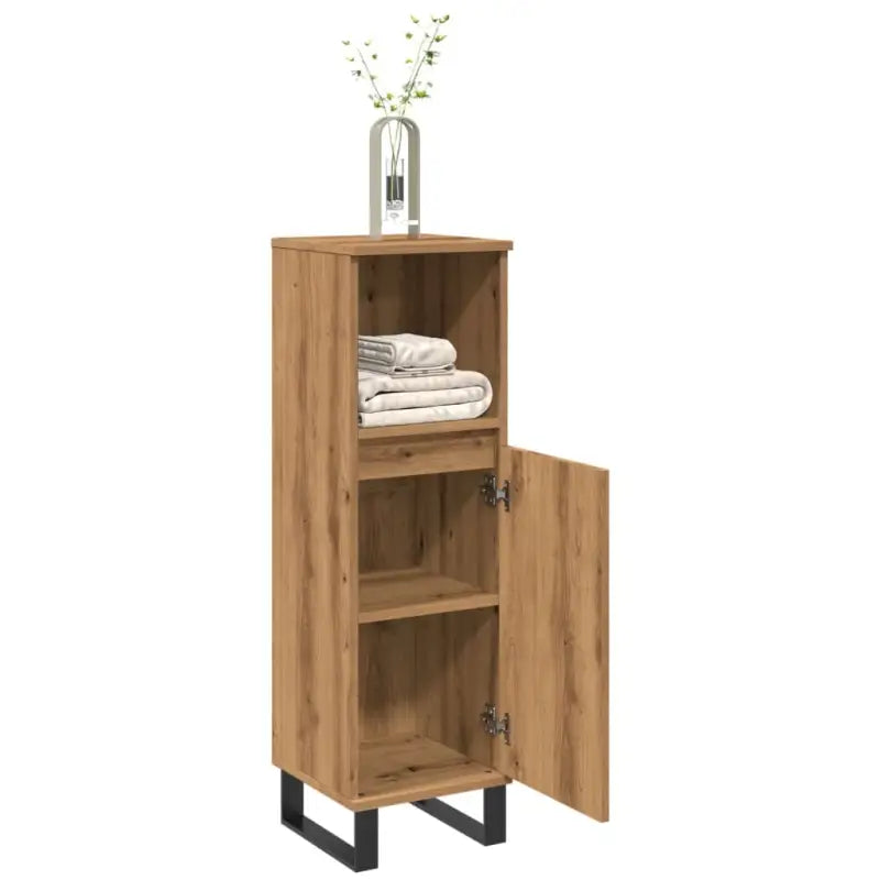 Badkamerkaptafel met ijzeren poten en bewerkt hout voor opbergruimte - artisanaal eikenkleurig / 1 - Badkamerkaptafels