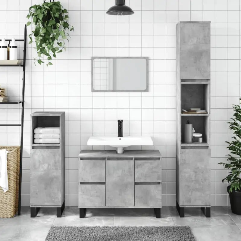 Badkamerkaptafel met ijzeren poten en bewerkt hout voor opbergruimte - Betongrijs / 1 - Badkamerkaptafels