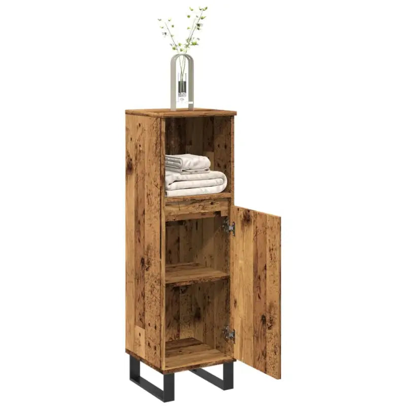 Badkamerkaptafel met ijzeren poten en bewerkt hout voor opbergruimte - Oud hout / 1 - Badkamerkaptafels
