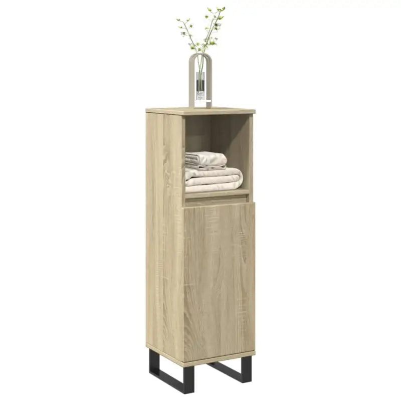 Badkamerkaptafel met ijzeren poten en bewerkt hout voor opbergruimte - Sonoma eiken / 1 - Badkamerkaptafels