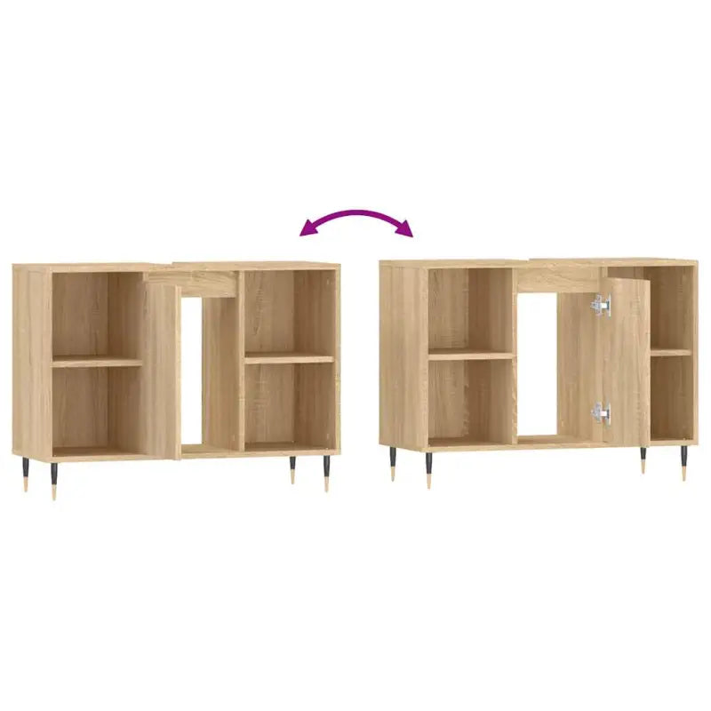Badkamerkaptafel met ijzeren poten en bewerkt hout voor stijlvolle opbergruimte - Badkamerkaptafels