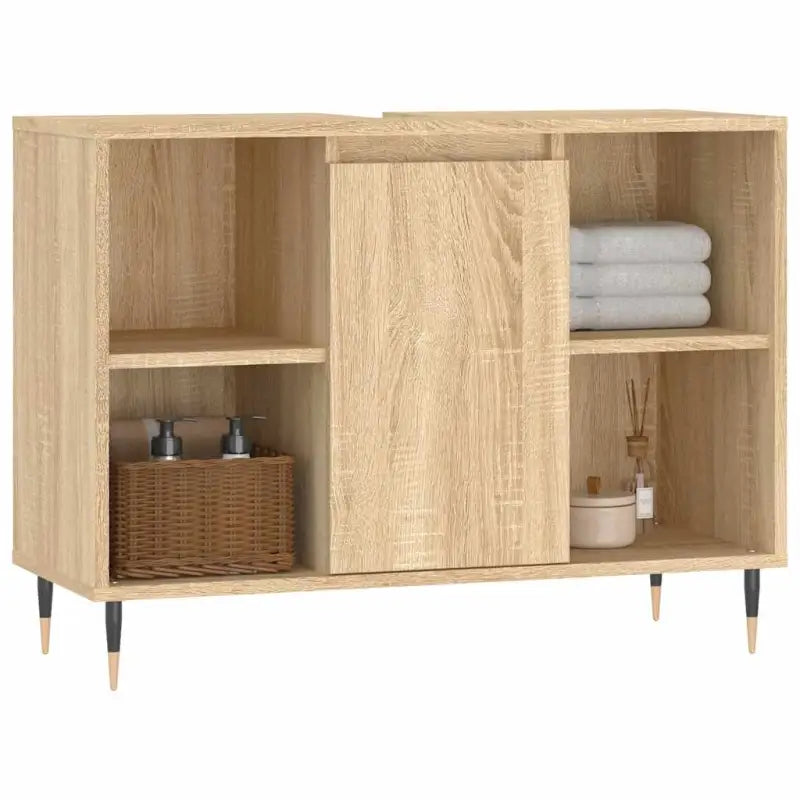 Badkamerkaptafel met ijzeren poten en bewerkt hout voor stijlvolle opbergruimte - Badkamerkaptafels
