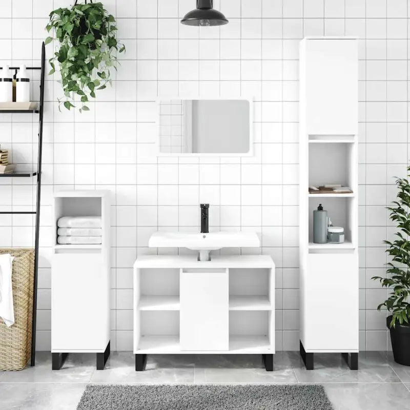 Badkamerkaptafel met ijzeren poten en bewerkt hout voor stijlvolle opbergruimte - Wit / 1 - Badkamerkaptafels