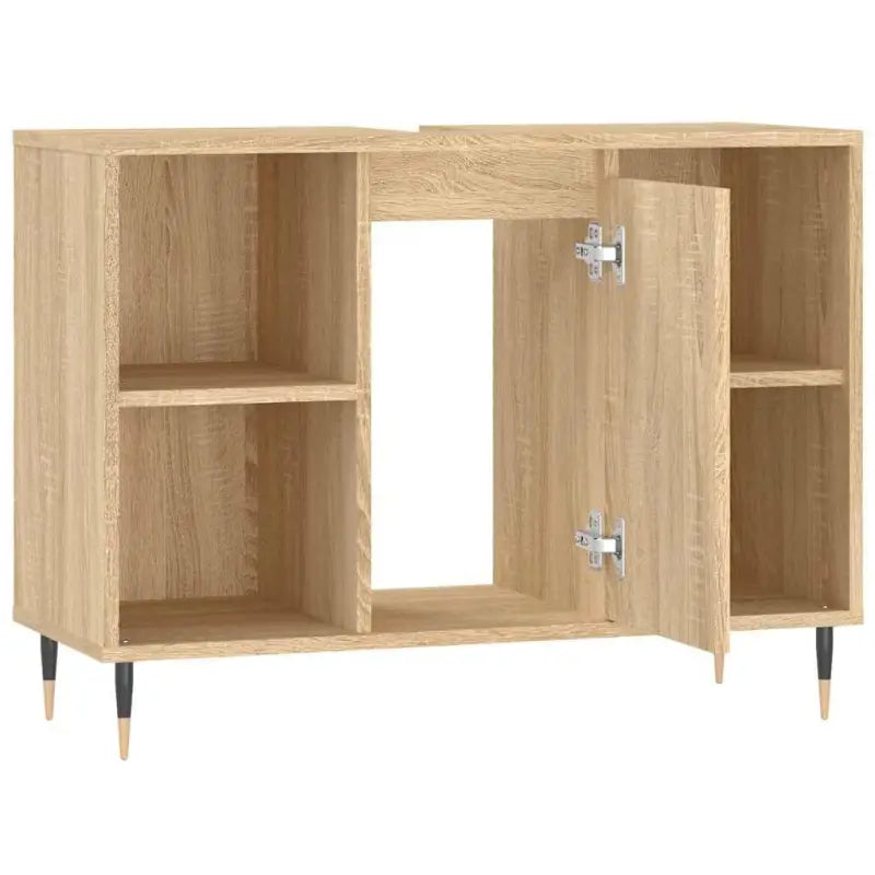 Badkamerkaptafel met ijzeren poten en bewerkt hout voor stijlvolle opbergruimte - Badkamerkaptafels