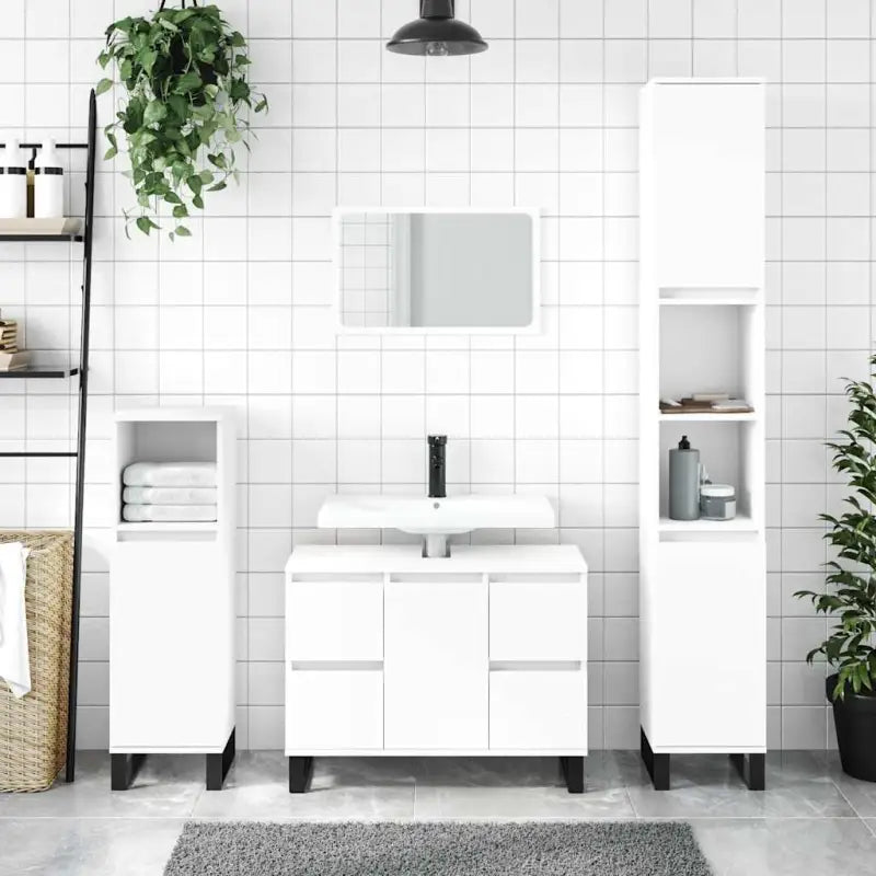 Badkamerkaptafel met ijzeren poten van bewerkt hout voor opbergruimte - Wit / 1 - Badkamerkaptafels