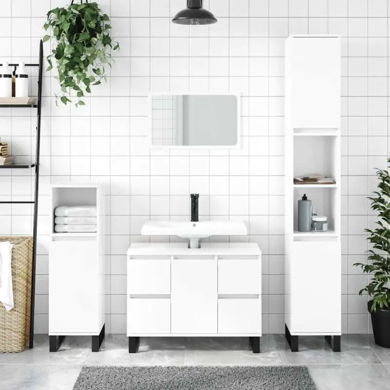 Badkamerkaptafel met ijzeren poten van bewerkt hout voor opbergruimte - Hoogglans wit / 1 - Badkamerkaptafels
