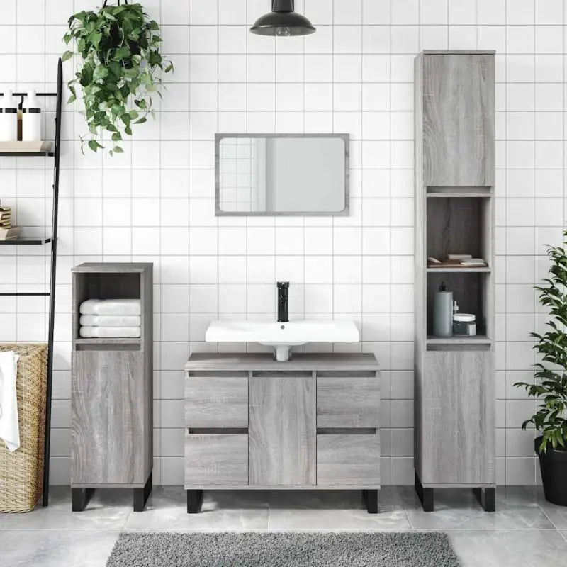 Badkamerkaptafel met ijzeren poten van bewerkt hout voor opbergruimte - Grijs sonoma / 1 - Badkamerkaptafels
