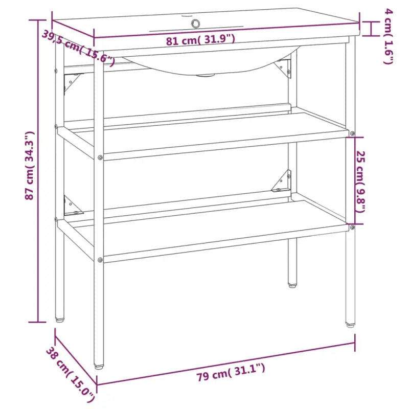 Badkamerkaptafel met inbouwwastafel en gepoedercoat ijzer frame - Badkamerkaptafels