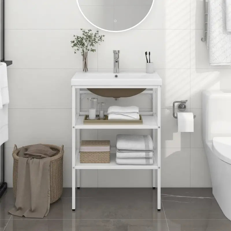 Badkamerkaptafel met inbouwwastafel en gepoedercoat ijzer frame - Wit / 59 x 38 x 83 cm / 1 - Badkamerkaptafels