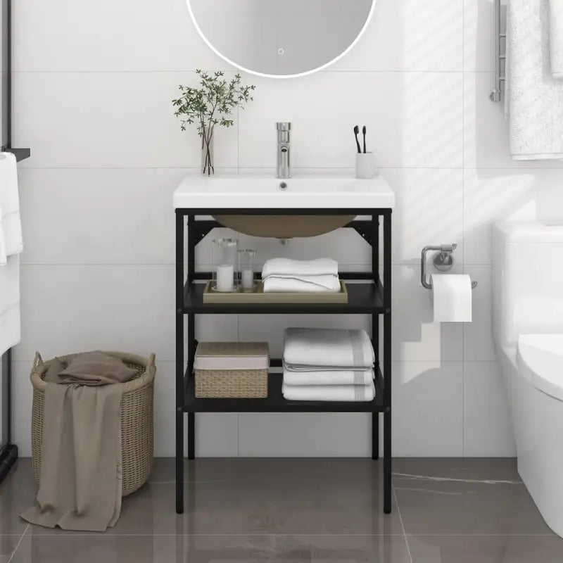 Badkamerkaptafel met inbouwwastafel en gepoedercoat ijzer frame - Zwart / 59 x 38 x 83 cm / 1 - Badkamerkaptafels