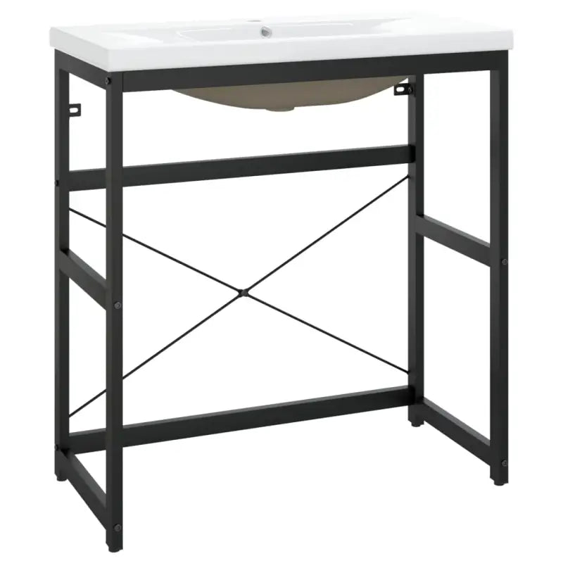 Badkamerkaptafel met inbouwwastafel van gepoedercoat ijzer en totale afmetingen - Badkamerkaptafels