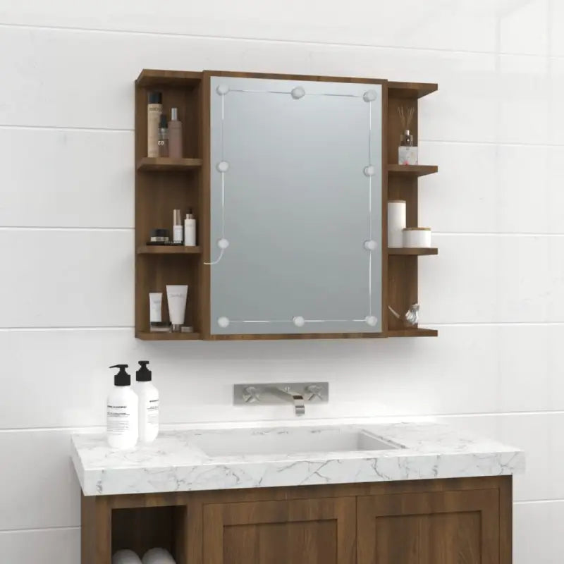 Badkamerkaptafel met LED en bewerkt hout voor een nette make-up opbergplek - Badkamerkaptafels