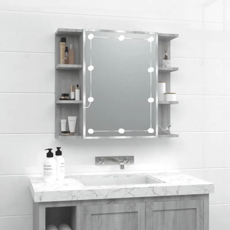 Badkamerkaptafel met LED en bewerkt hout voor een nette make-up opbergplek - Grijs sonoma / 1 - Badkamerkaptafels