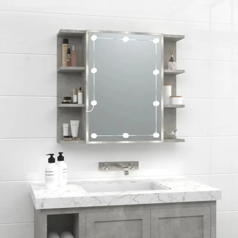 Badkamerkaptafel met LED en bewerkt hout voor een nette make-up opbergplek - Betongrijs / 1 - Badkamerkaptafels