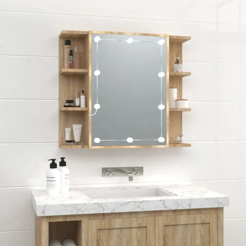 Badkamerkaptafel met LED en bewerkt hout voor een nette make-up opbergplek - Sonoma eiken / 1 - Badkamerkaptafels