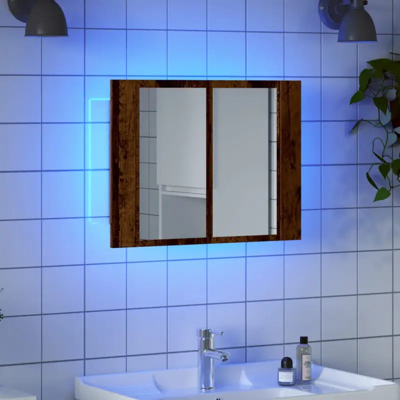 Badkamerkaptafel met LED-verlichting in grijs sonoma eiken bewerkt hout - Oud hout / 1 - Badkamerkaptafels