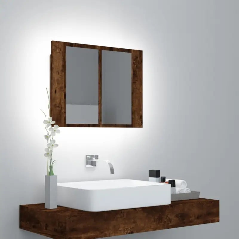 Badkamerkaptafel met LED-verlichting in grijs sonoma eiken bewerkt hout - Gerookt eiken / 1 - Badkamerkaptafels