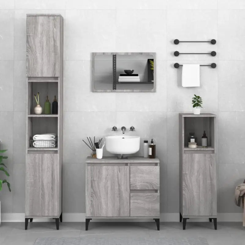 Badkamerkaptafel met metalen poten en bewerkt hout voor opbergruimte - Grijs sonoma / 1 - Badkamerkaptafels