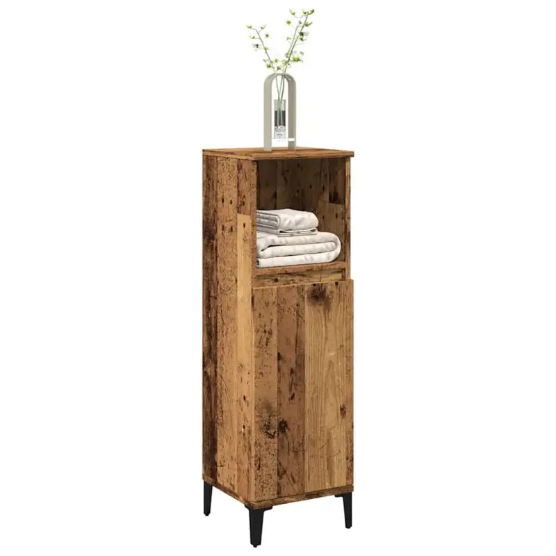 Badkamerkaptafel met metalen poten en bewerkt hout voor opbergruimte - Oud hout / 1 - Badkamerkaptafels