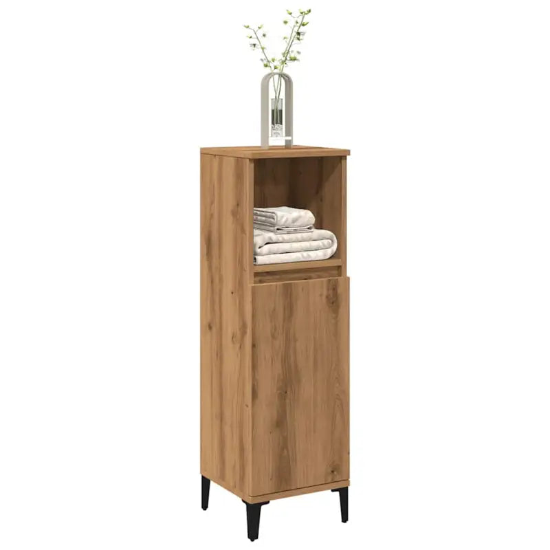 Badkamerkaptafel met metalen poten en bewerkt hout voor opbergruimte - artisanaal eikenkleurig / 1 - Badkamerkaptafels