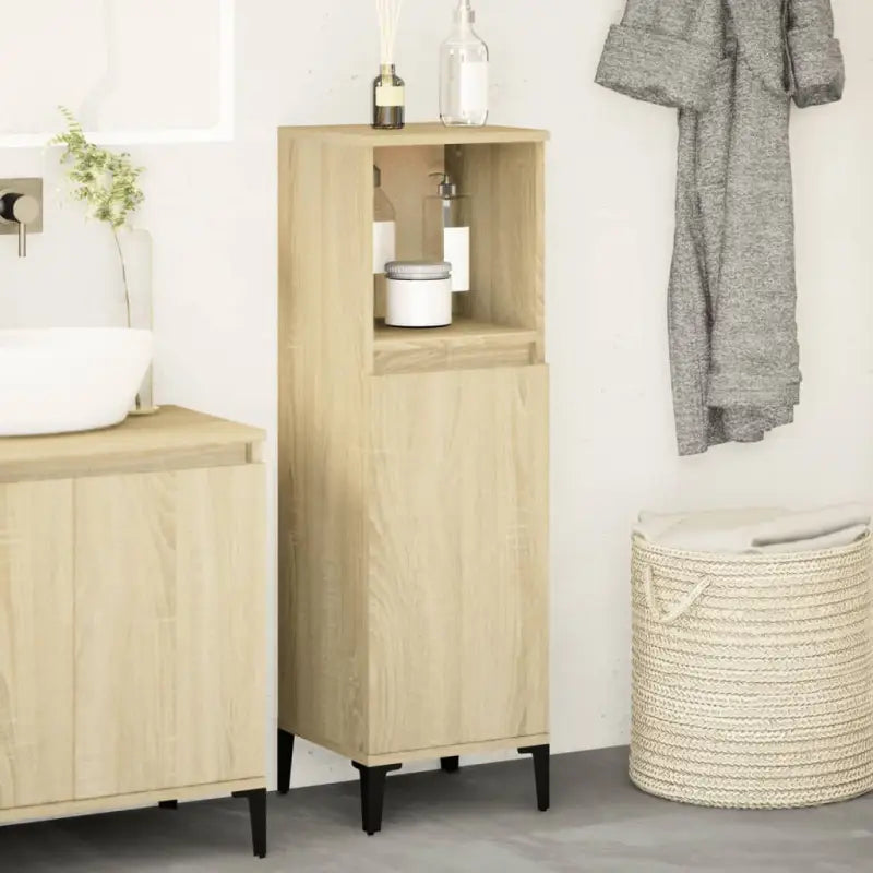 Badkamerkaptafel met metalen poten en bewerkt hout voor opbergruimte - Sonoma eiken / 1 - Badkamerkaptafels