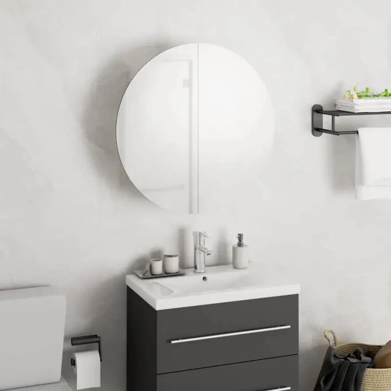 Badkamerkaptafel met ronde spiegel LED verlichting en bewerkt hout - Wit / 40 x 40 x 17.5 cm / 1 - Badkamerkaptafels