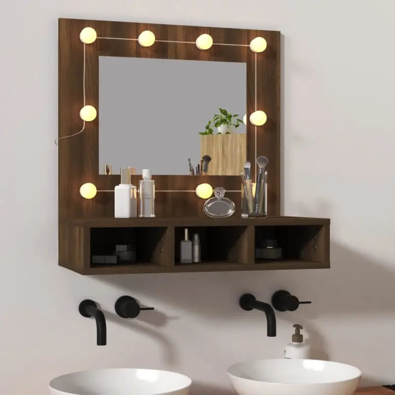 Badkamerkaptafel met spiegelkast en LED-verlichting - bruin eikenkleur / 1 - Badkamerkaptafels