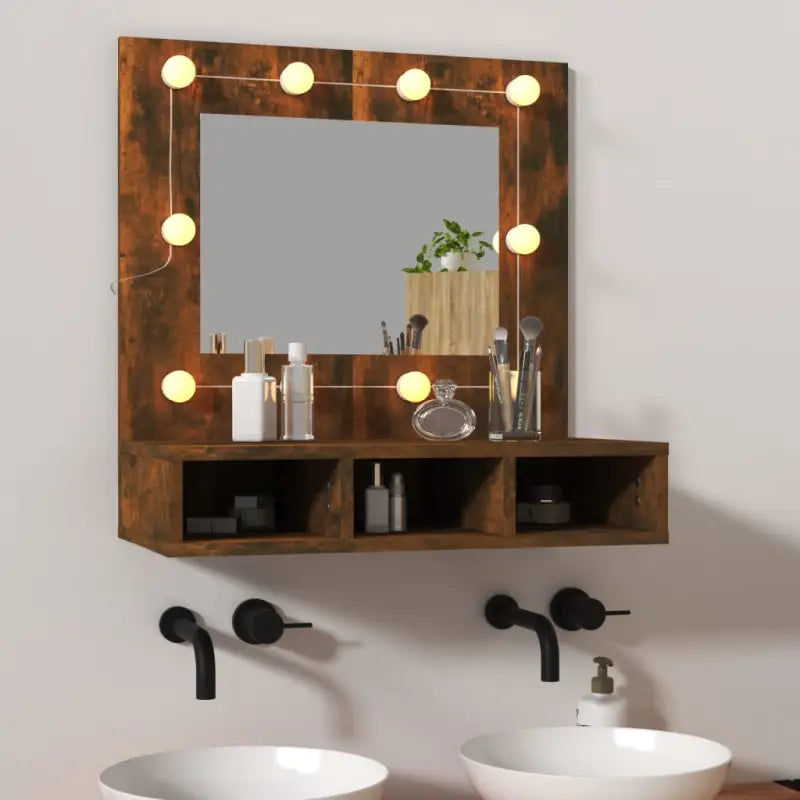 Badkamerkaptafel met spiegelkast en LED-verlichting - Gerookt eiken / 1 - Badkamerkaptafels