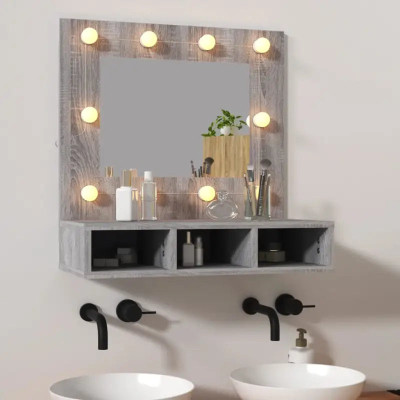 Badkamerkaptafel met spiegelkast en LED-verlichting - Grijs sonoma / 1 - Badkamerkaptafels