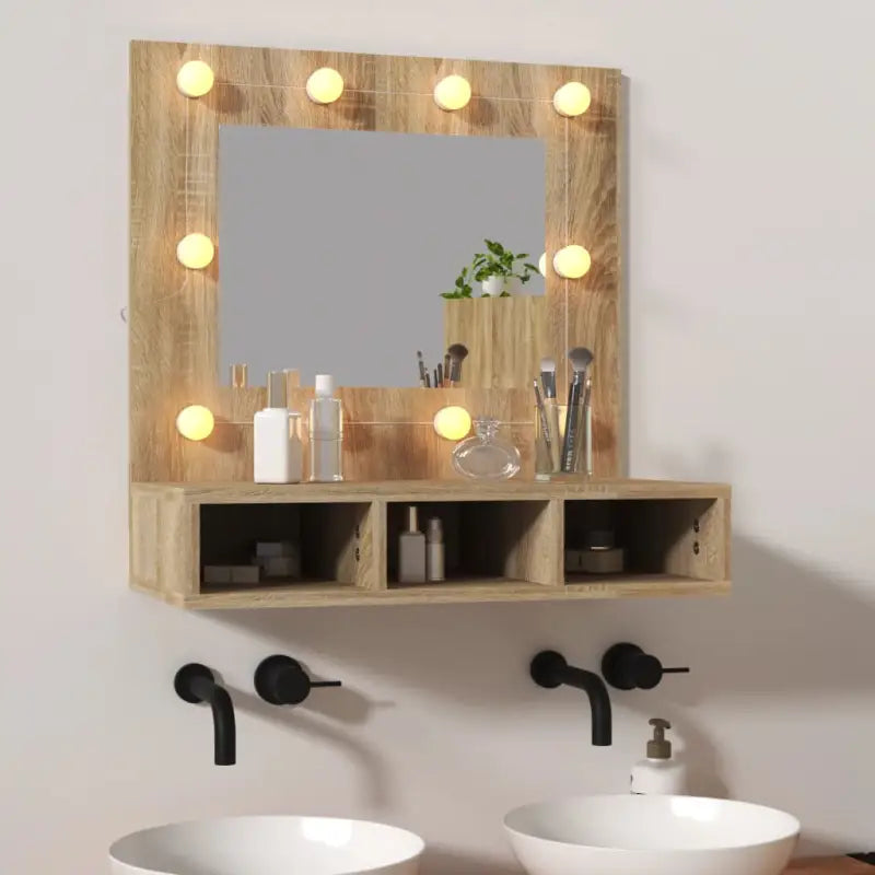 Badkamerkaptafel met spiegelkast en LED-verlichting - Sonoma eiken / 1 - Badkamerkaptafels