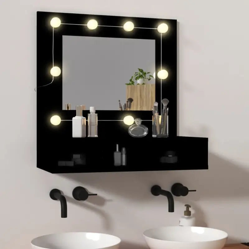 Badkamerkaptafel met spiegelkast en LED-verlichting - Zwart / 1 - Badkamerkaptafels