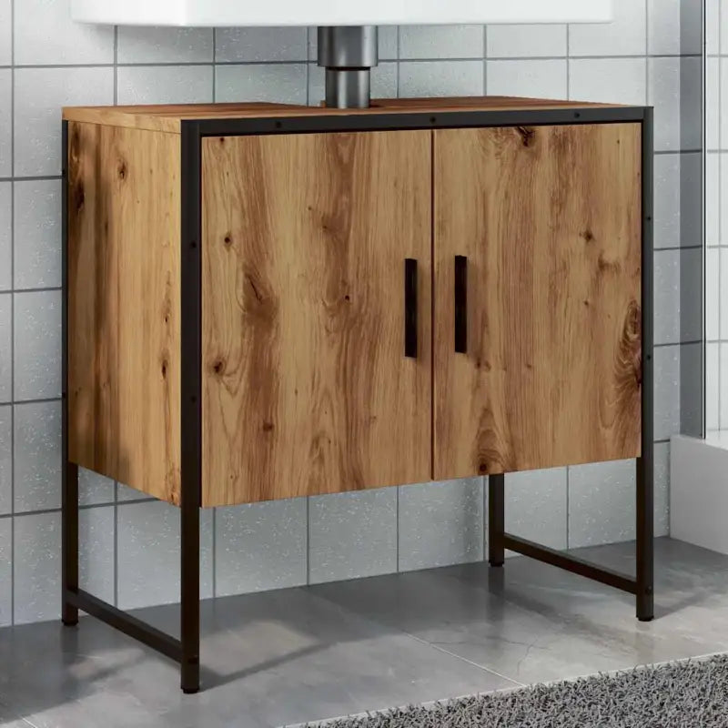 Badkamerkaptafel met stevige constructie en bewerkt hout - artisanaal eikenkleurig / 1 / 60 cm - Badkamerkaptafels